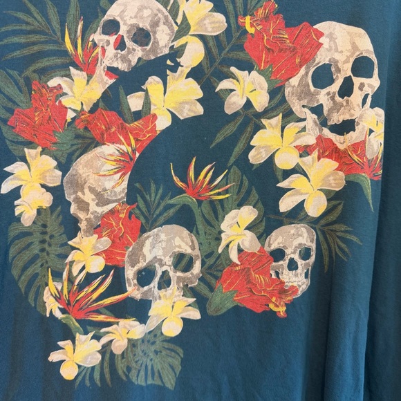 Robert Graham Skull Floral Graphic Tee 4XL Blue Cotton T-Shirt - Picture 3 of 6